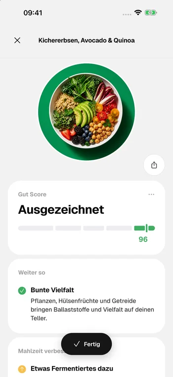 Der Analyse-Bildschirm von Feed Your Gut auf dem iPhone
